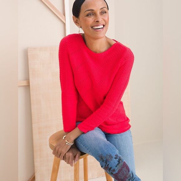 Chico’s Textured Pullover Sweater With Fringe size 3 or US XL - Picture 1 of 14
